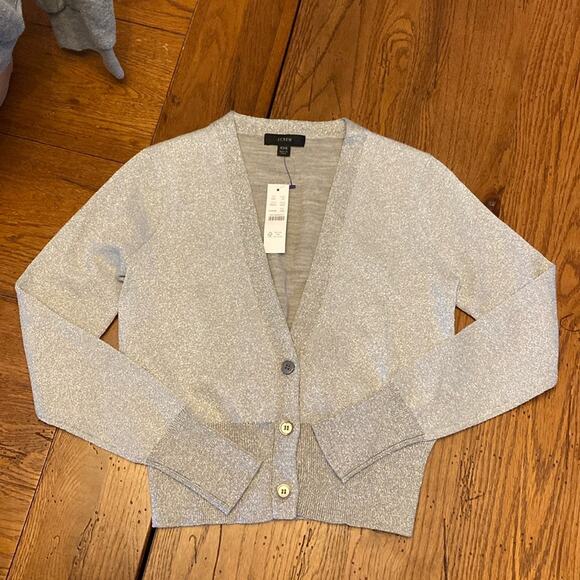 J. Crew Sweaters - J. Crew womens XXS silver metallic merino wool 3 button cropped cardigan sweater